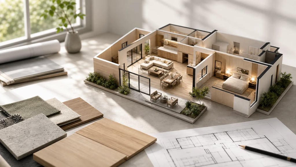 AI 3D home design software showing photorealistic room render