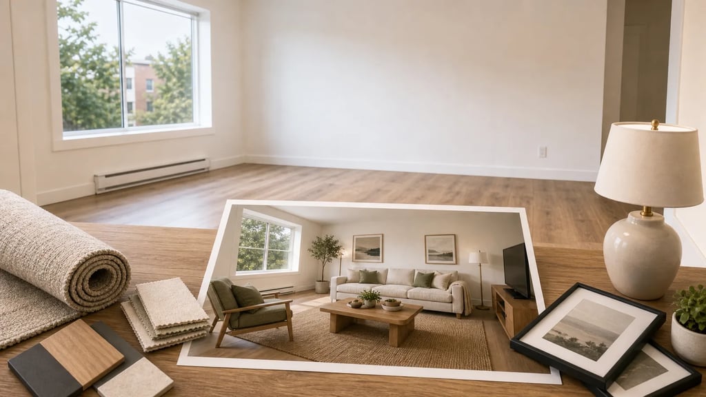 Cheap virtual staging before and after comparison showing budget-friendly results