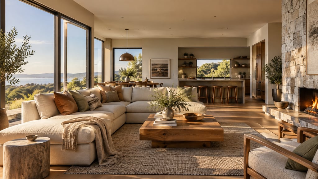 A sunlit empty-to-furnished feeling through layered depth: inviting furnished living room with clean open circulation