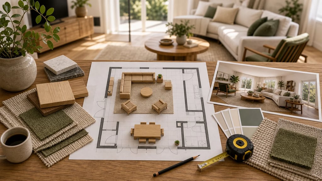 Living room furniture placement layout visualization