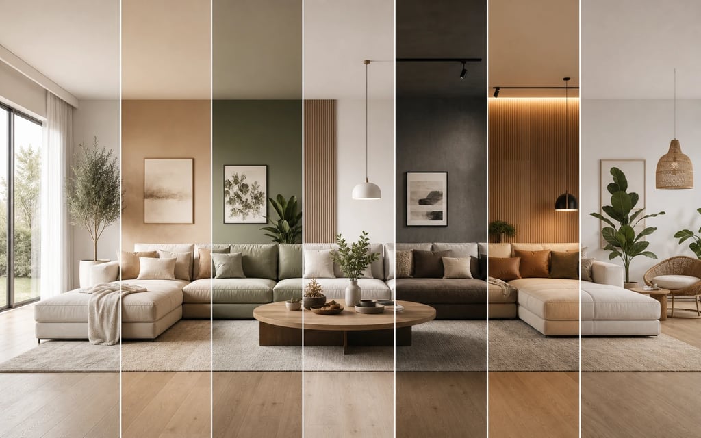 Same living room shown in multiple AI interior design styles