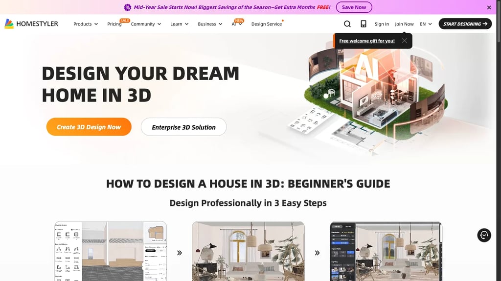 Homestyler landing page hero section