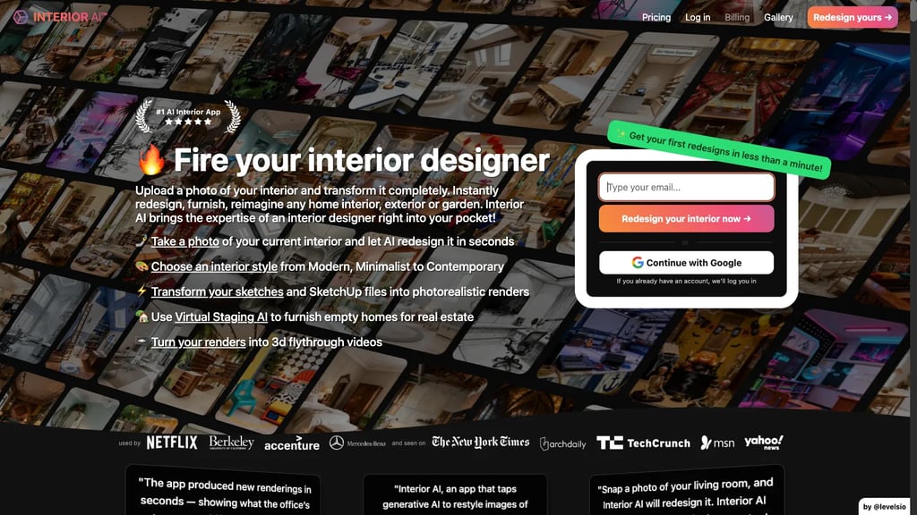 Interior AI landing page hero section