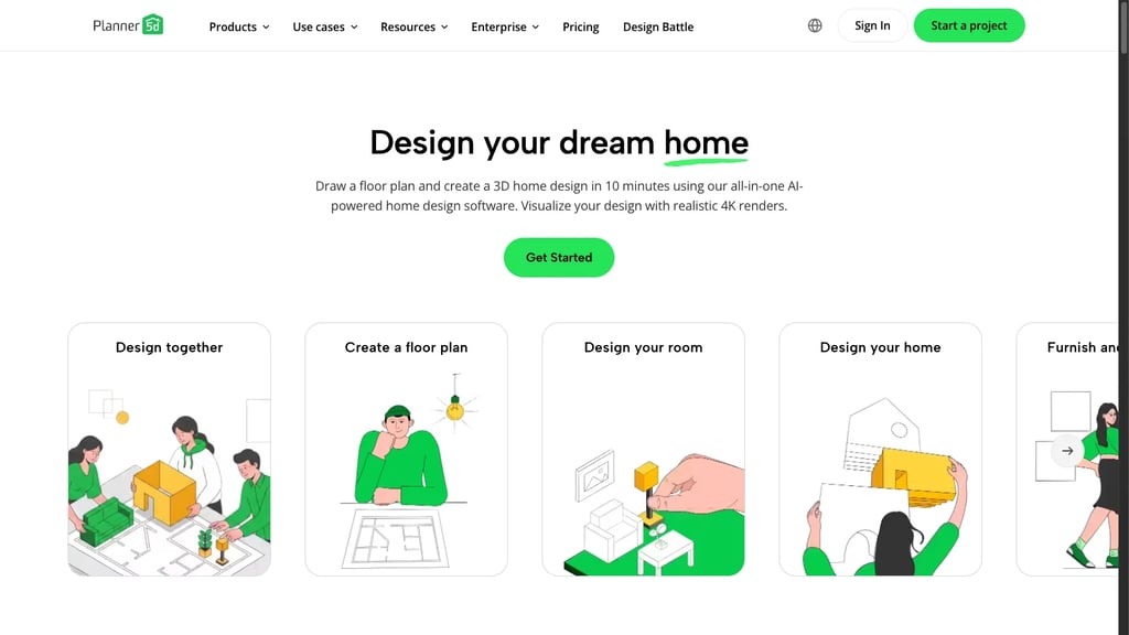 Planner 5D landing page hero section