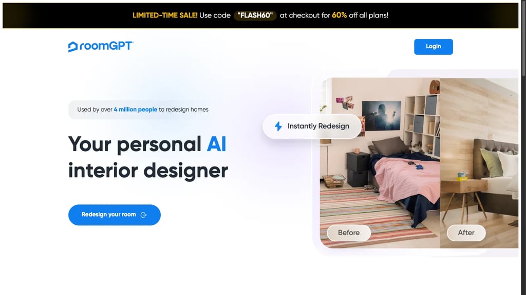 RoomGPT landing page hero section