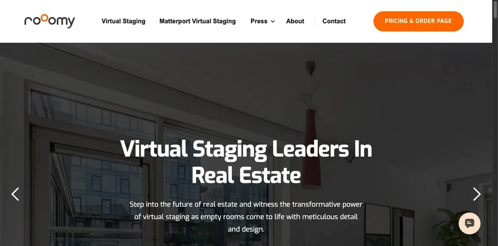 roOomy landing page hero section