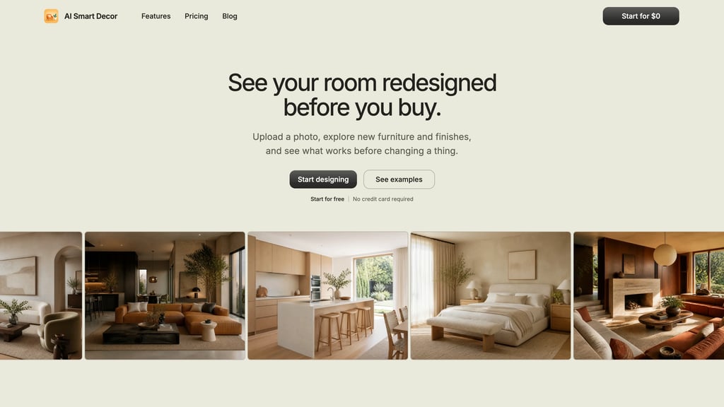 AI Smart Decor homepage: see your room redesigned before you buy