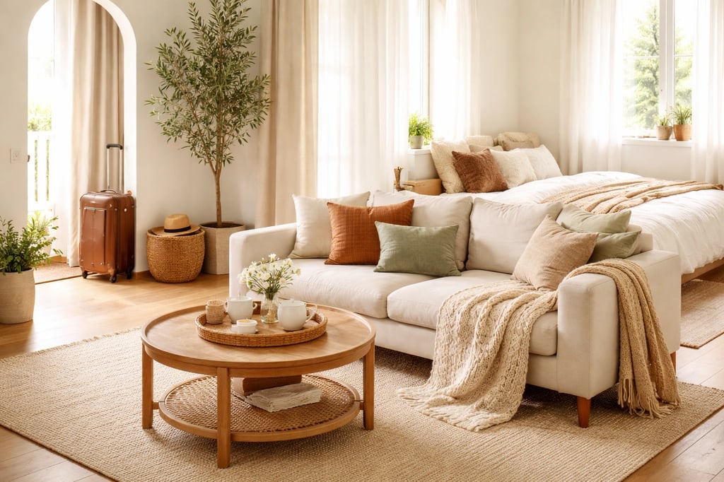 Airbnb listing with virtually staged living room