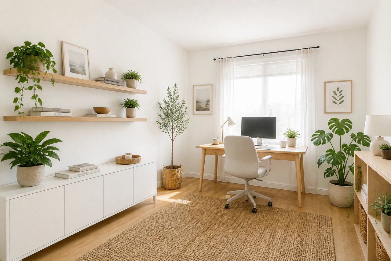 Bright minimal Scandinavian home office after AI redesign