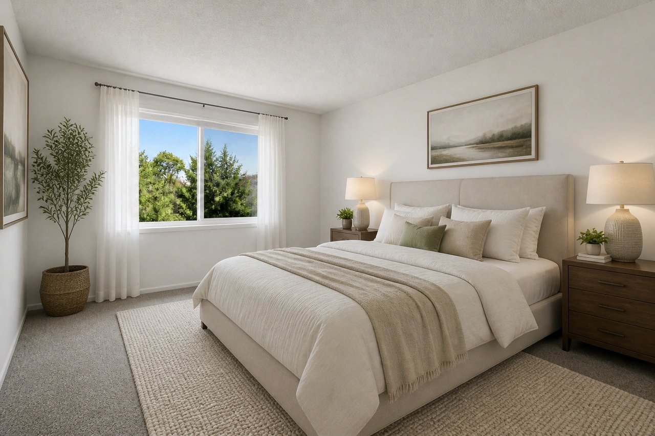 Serene modern bedroom after virtual staging