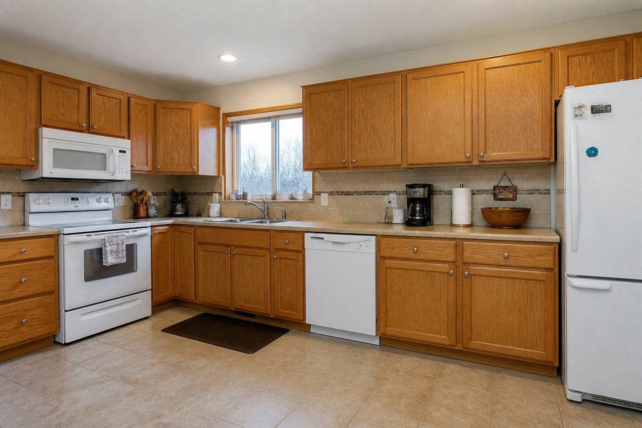 Plain dated kitchen cabinets before AI redesign