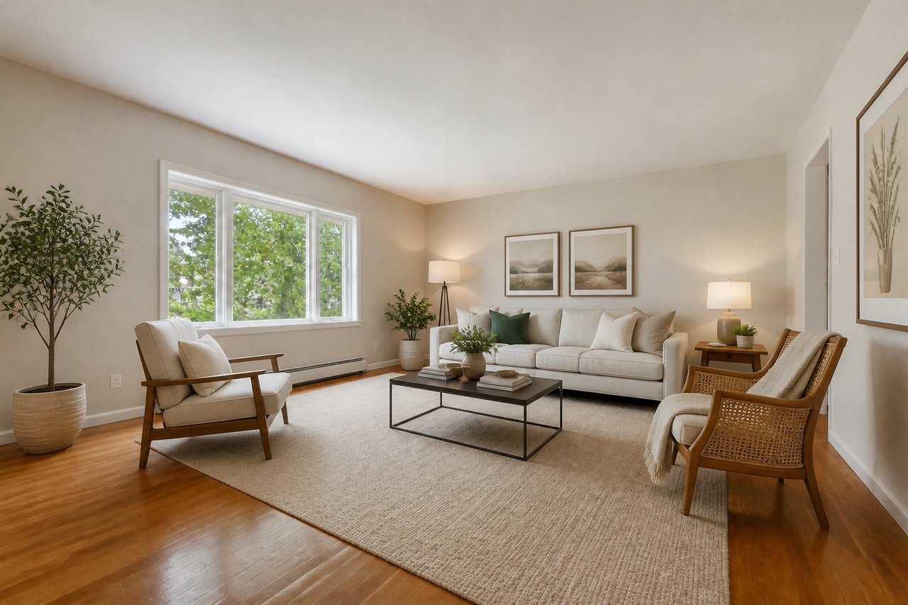 Warm staged living room after virtual staging