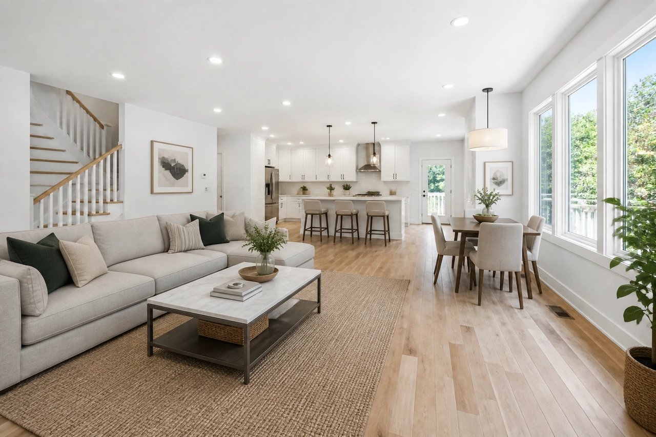 Bright modern open-plan space after AI virtual staging